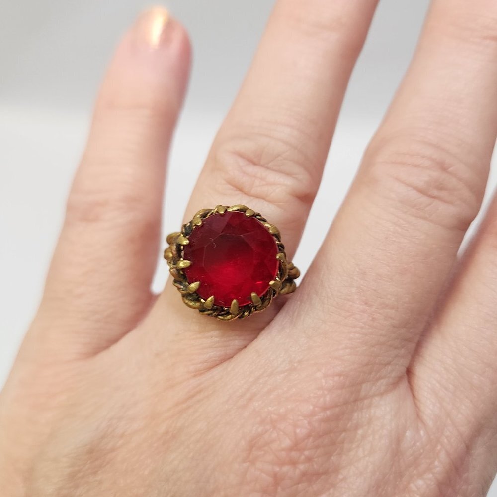 Large Ruby Red Adjustable Costume Ring - image 2
